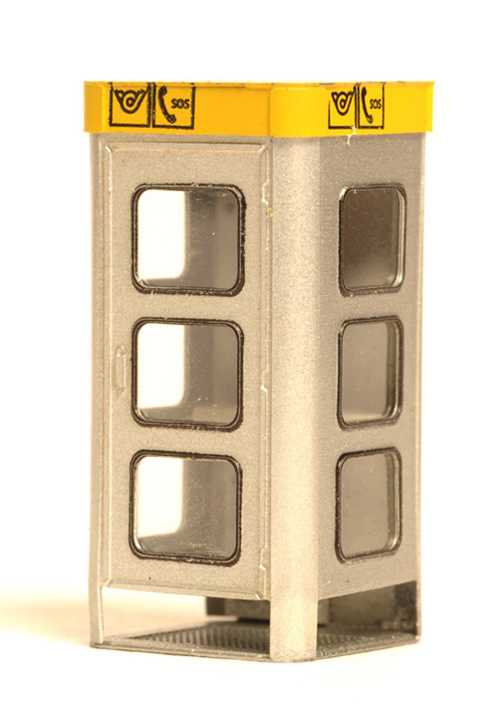 Ferro Train M-380-C-FM-LIGHT - telephone booth, alu/yellow, ready made model lighted